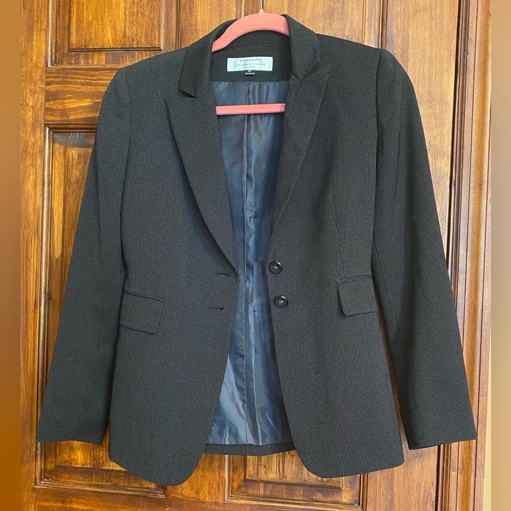 Tahari Black Pinstripe Blazer